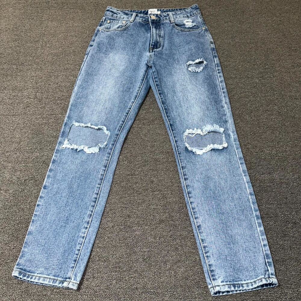 Princess Polly Jeans Womens 8‎ Blue Denim Distressed Light Wash Straight Leg